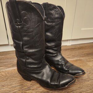Vintage Dingo Black Leather Cowboy Boots with Metal Toe Tips - Women's 7M